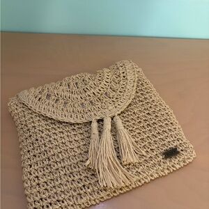 Roxy Tan Crochet Clutch